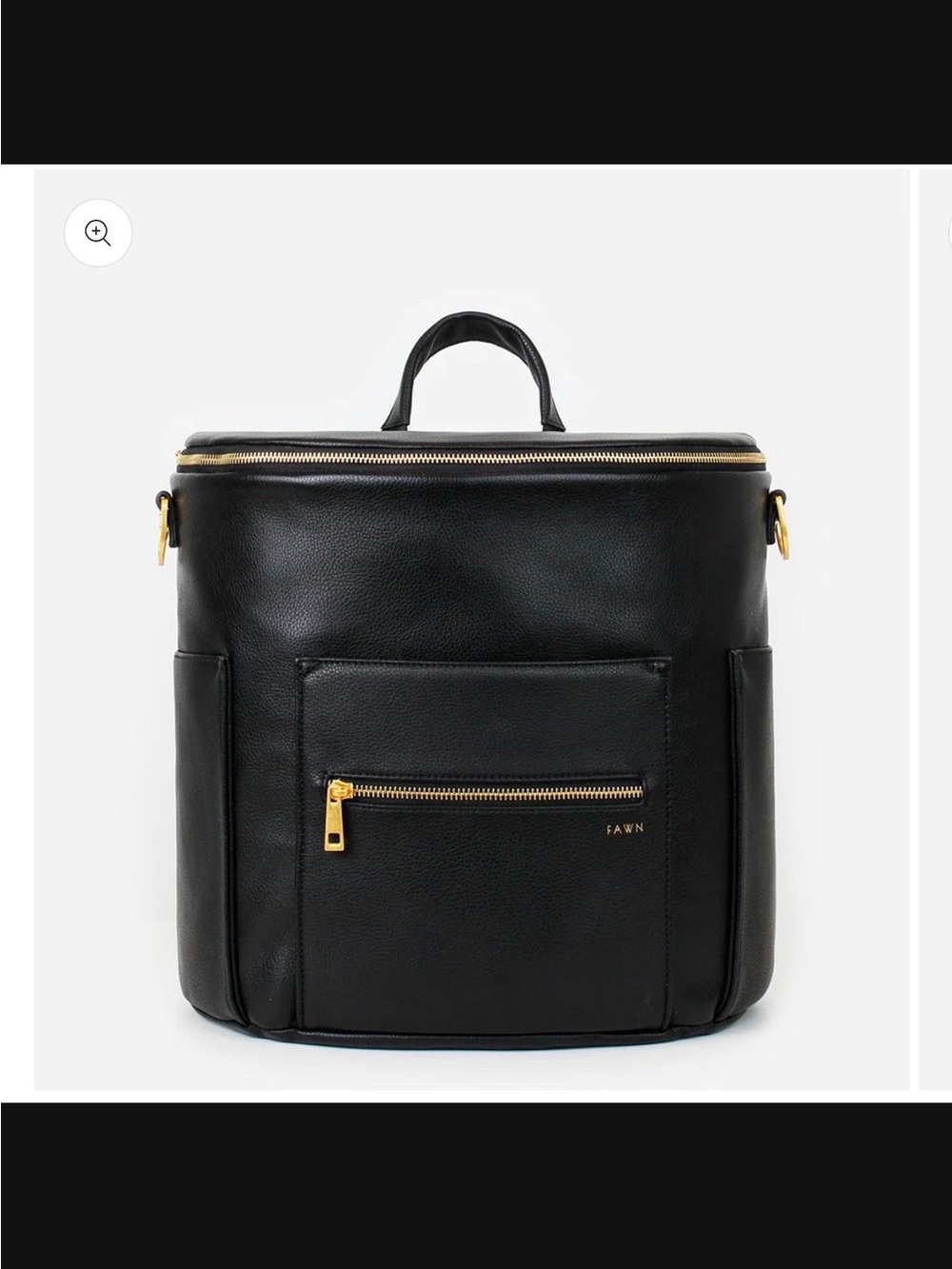 Fawn Diaper Backpack - Black Leather Square Backpack with Gold Hardware